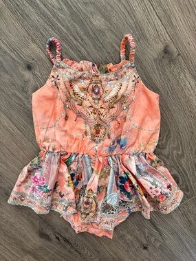 Camilla Coral Floral Embellished Girls One-Piece Romper